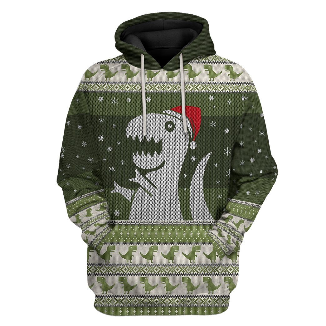 Christmas Dino Ugly Sweater All Over Print T-Shirt Hoodie Fan Gifts Idea