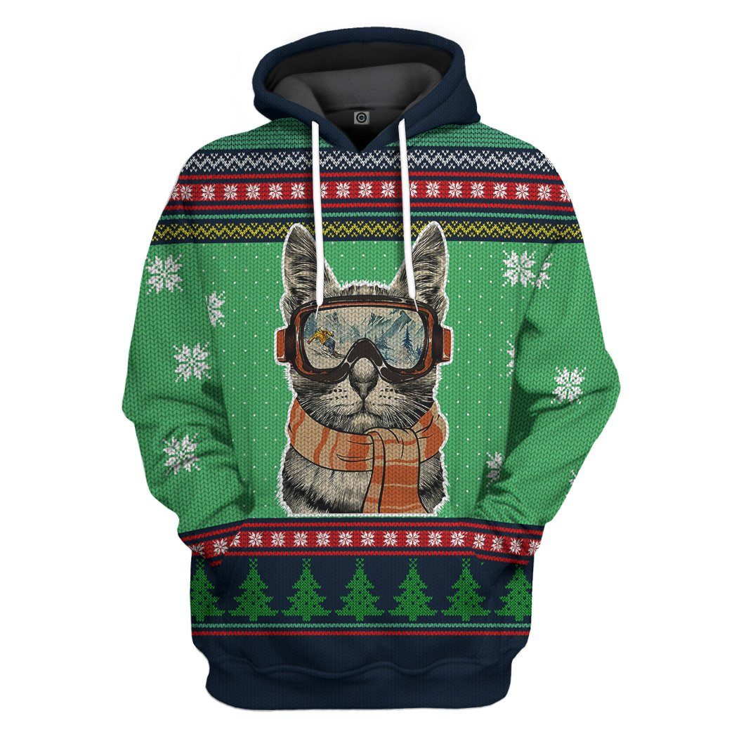 Custom Skiing Cat Ugly Christmas Tshirt Hoodie Apparel