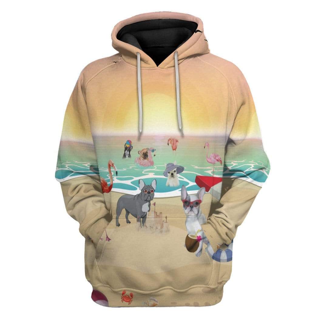 French Bulldog With Flamingo At The Beach Custom Hoodie Apparel