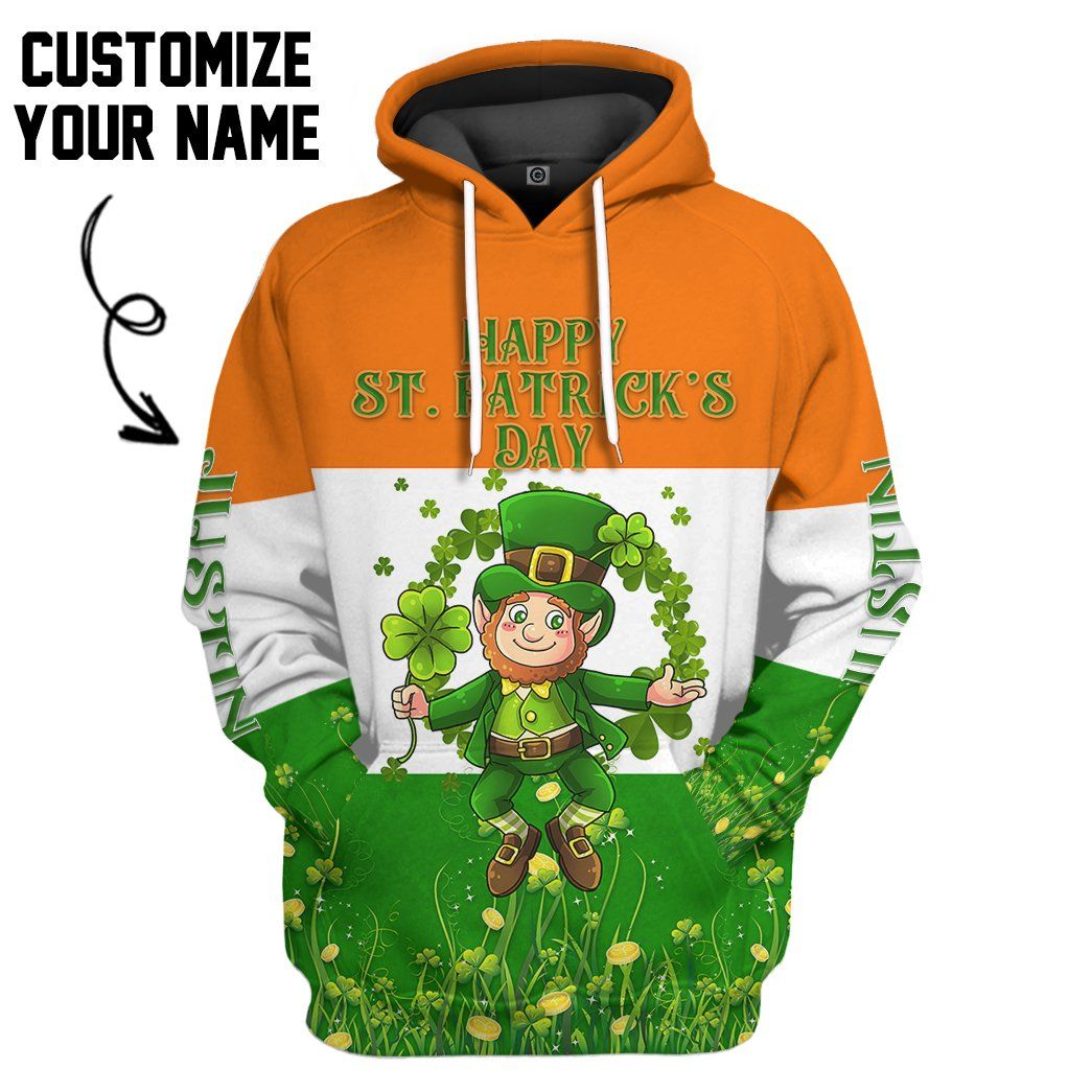 Happy St Patricks Day Shamrock Custom Name Tshirt Hoodie Apparel