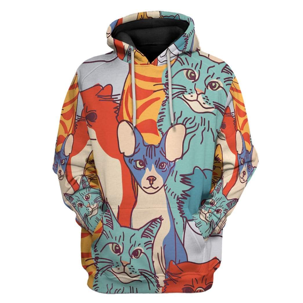 Multi Color Cat Print Custom Hoodie Apparel