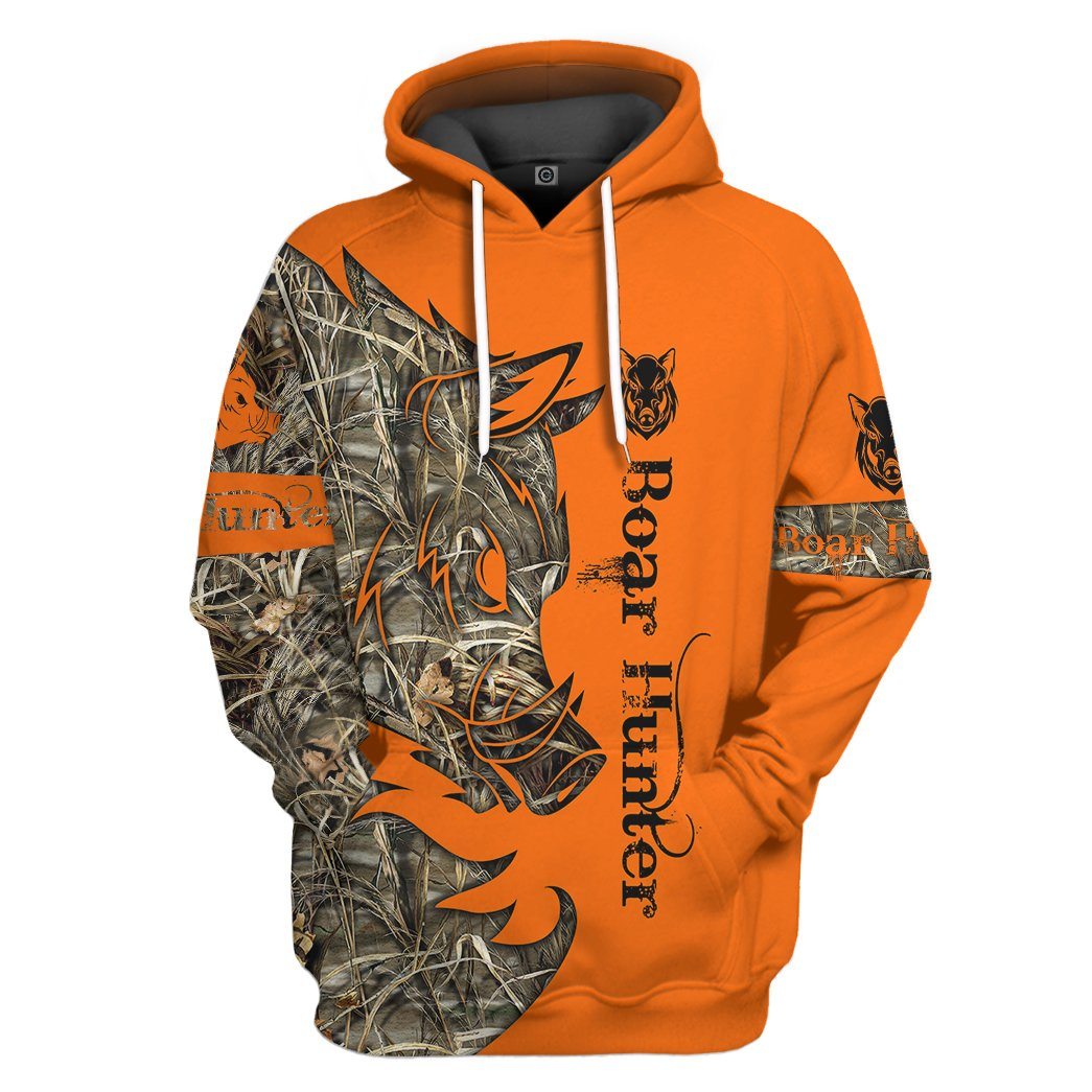 Orange Boar Hunter All Over Print T-Shirt Hoodie Fan Gifts Idea