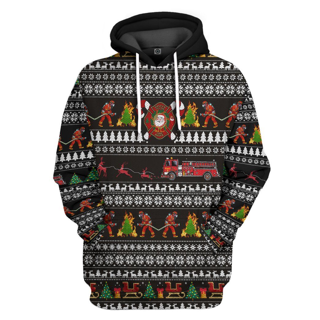 Santa Village Firefighter Ugly Christmas Sweater Custom Hoodie Apparel