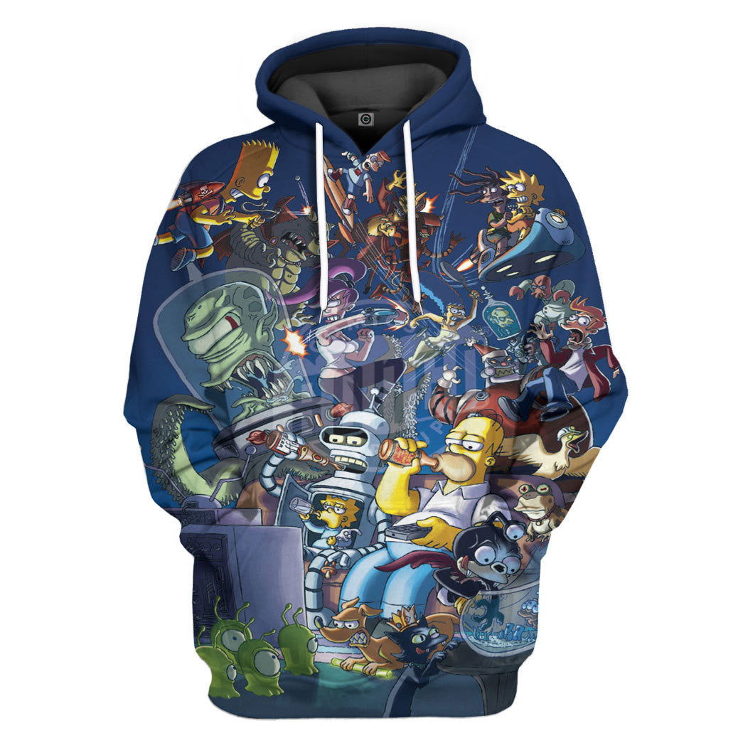 The Simpsons Futurama Infinitely Secret Crossover Crisis All Over Print T-Shirt Hoodie Fan Gifts Idea