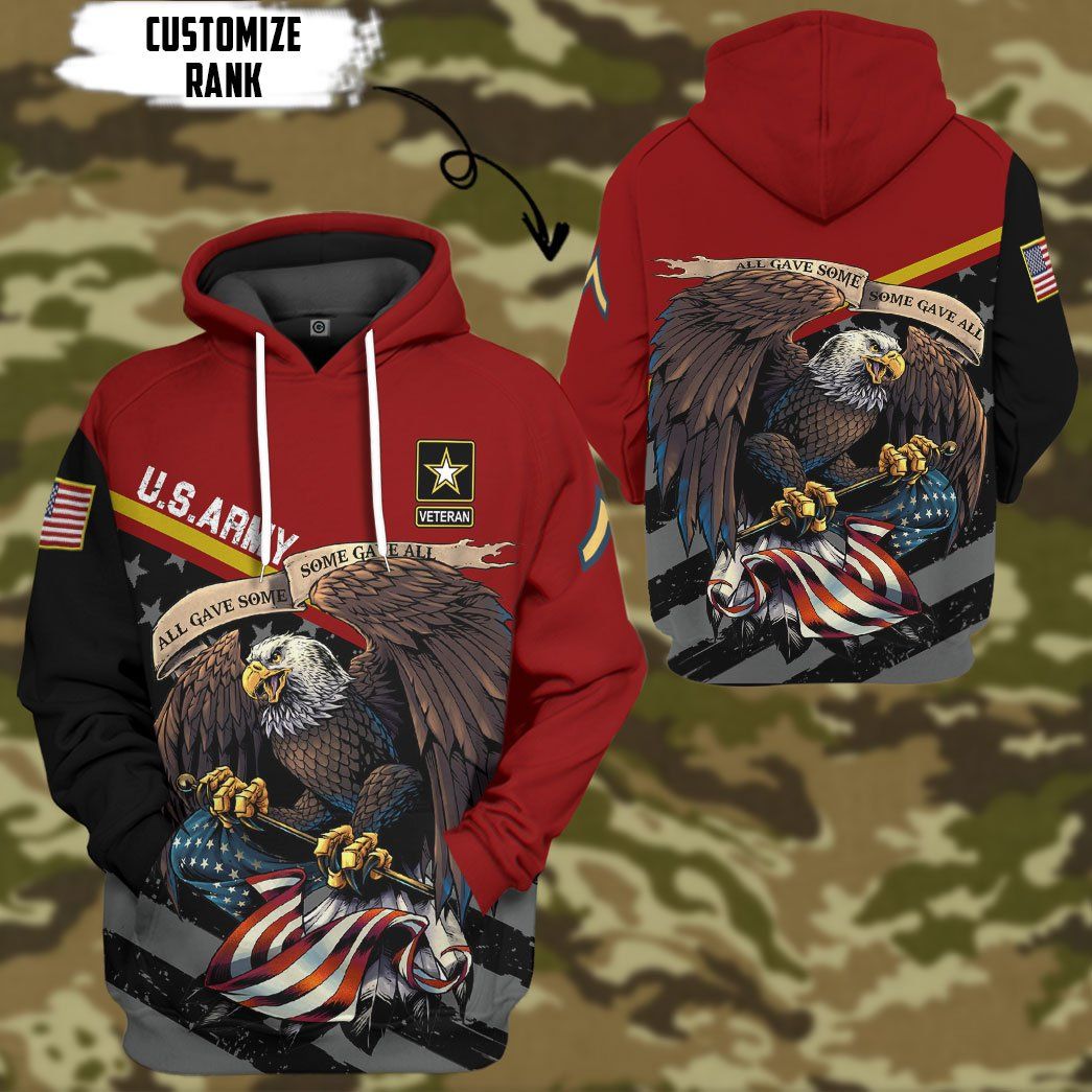 United States Army Veteran Red Custom Rank Tshirt Hoodie Apparel