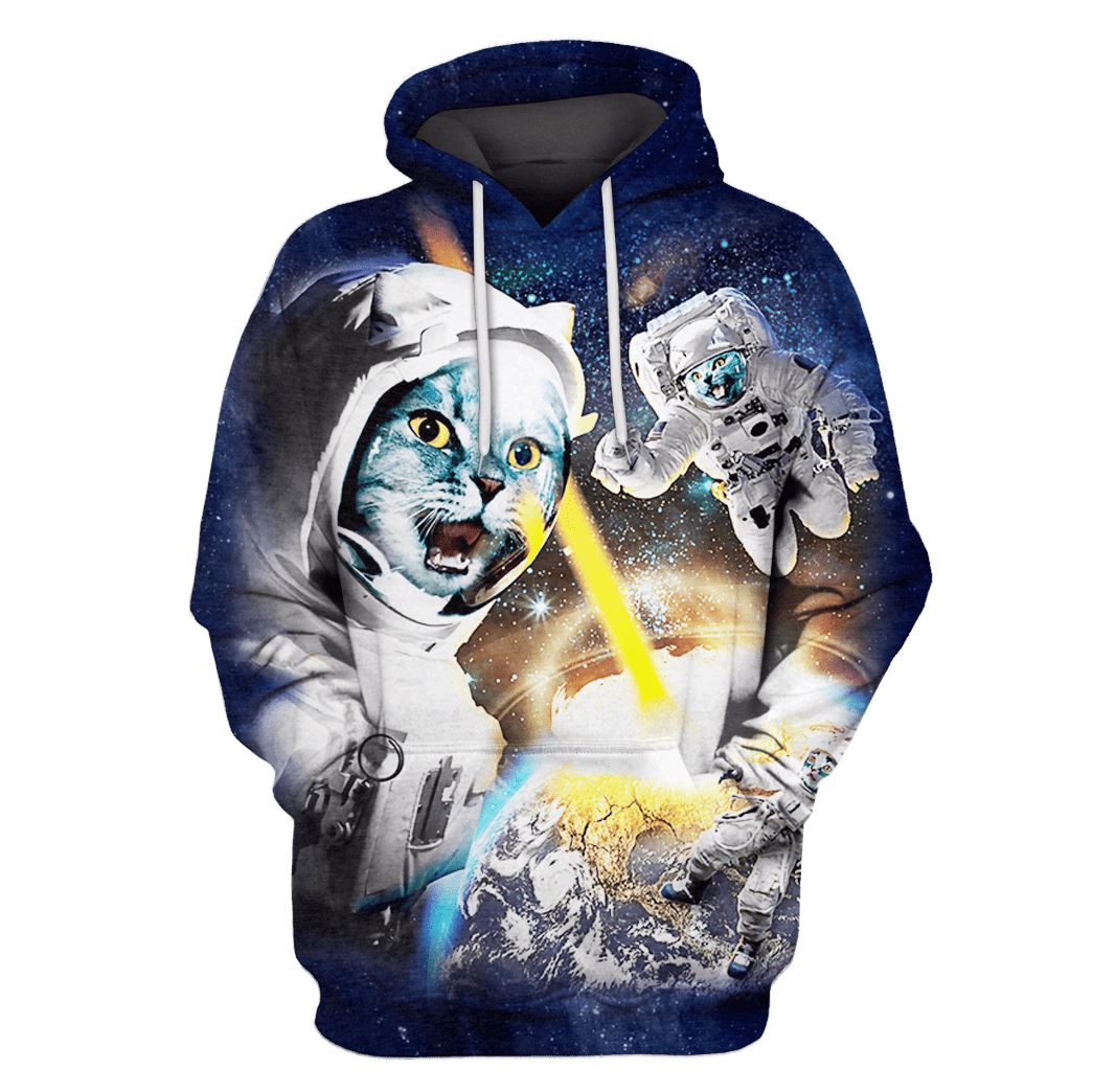 Astronaut Cat Fight OuterSpace Custom T-shirt – Hoodies Apparel