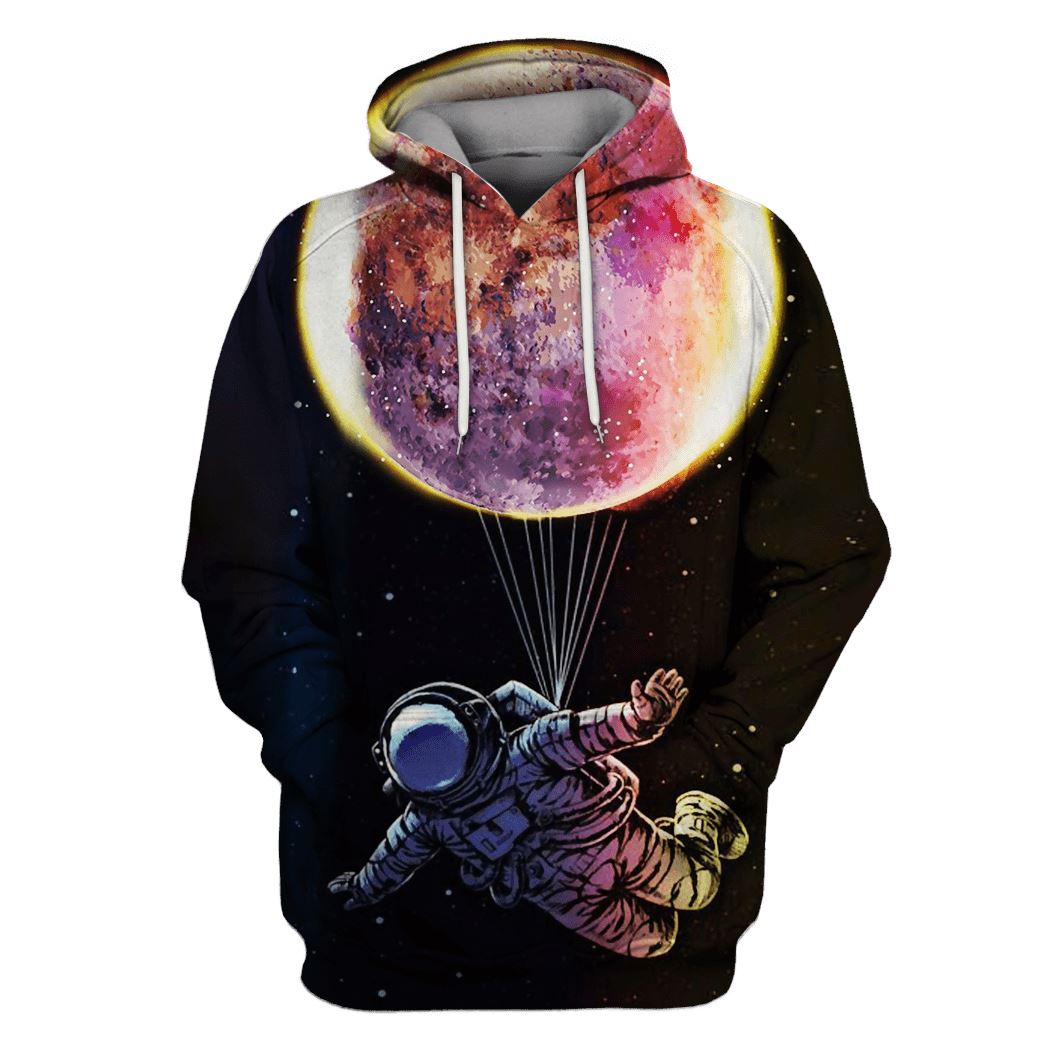 Astronaut Flying Up By Planet Balloon Outerspace Custom T-shirt – Hoodies Apparel