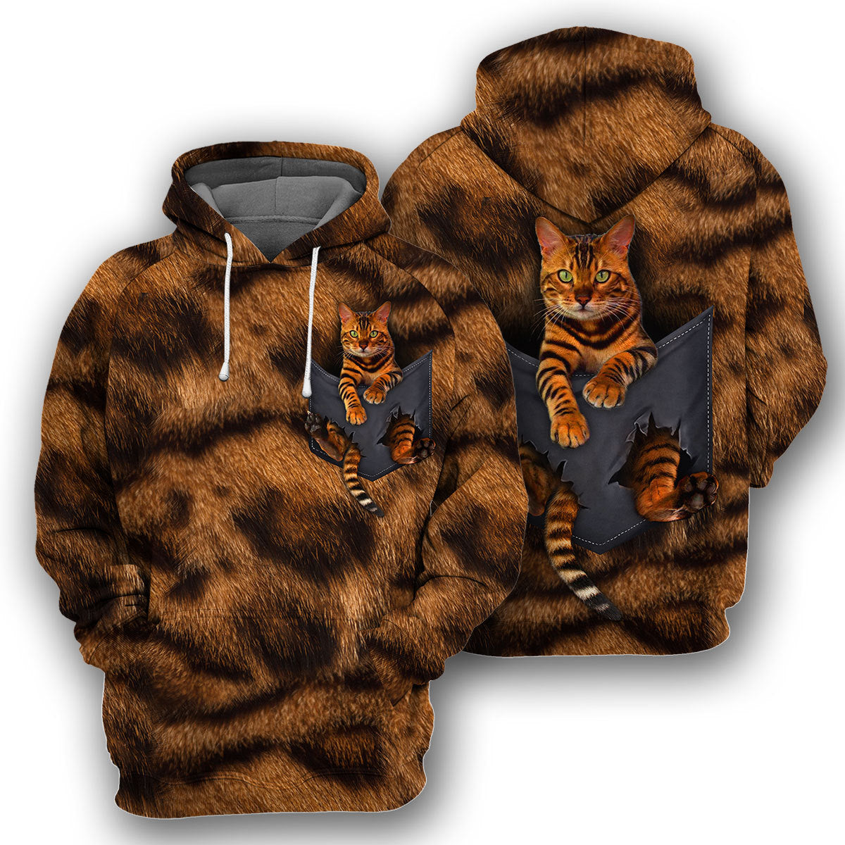 Bengal Cat Pocket Unique All Over Print T-Shirt Hoodie Gift Ideas