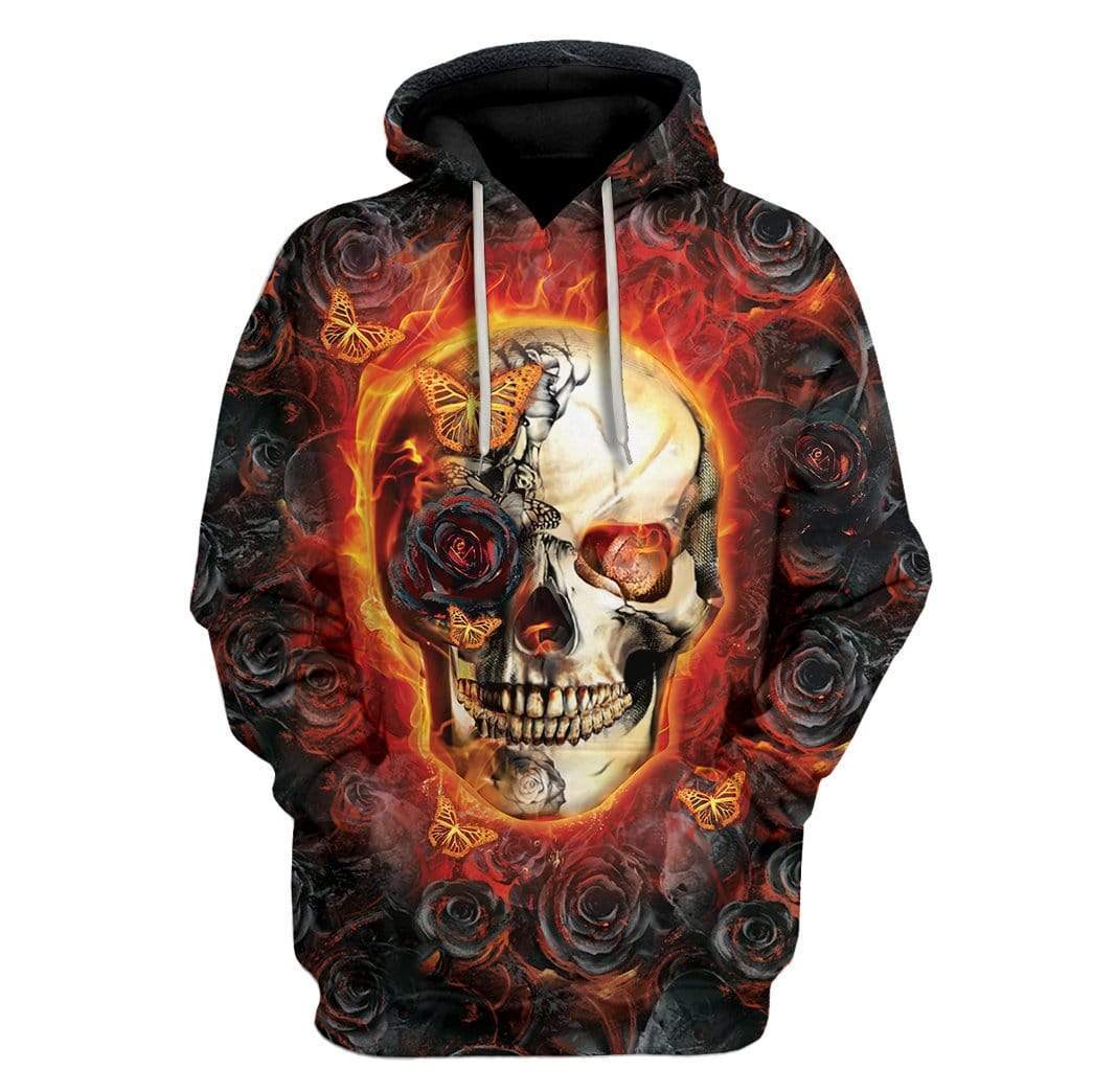 Burnt Skull Rose And Butterfly Custom T-Shirts Hoodies Apparel