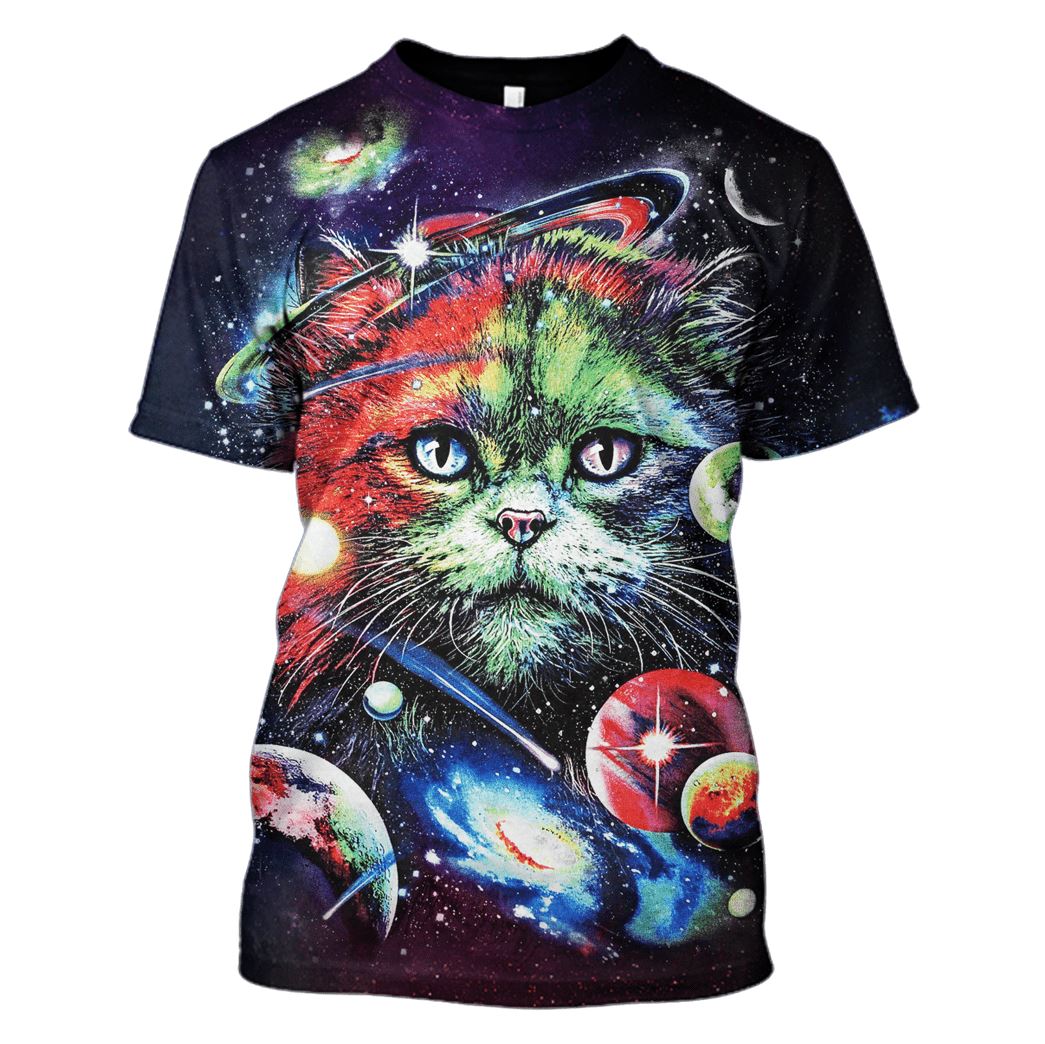 Cat in the space with planet Custom T-shirt – Hoodies Apparel