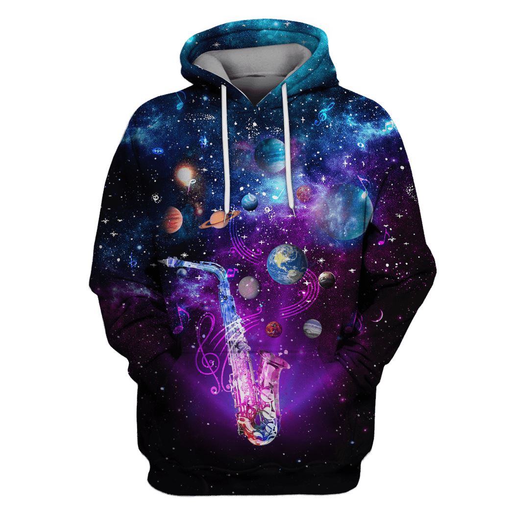 Playing Trumpet in the space with many planets Custom T-shirt – Hoodies Apparel