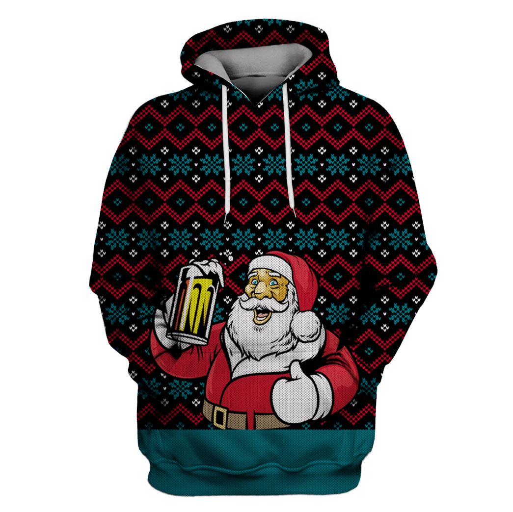 Santa Claus Drinking Beer On Christmas Custom Hoodie