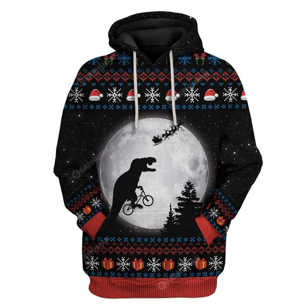 Ugly T Rex chasing Santa To The Moon Custom Hoodie T-Shirts Apparel