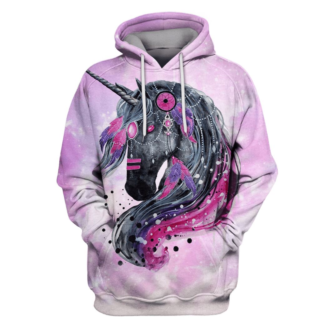 Unicorn in the galaxy background Custom T-shirt – Hoodies Apparel