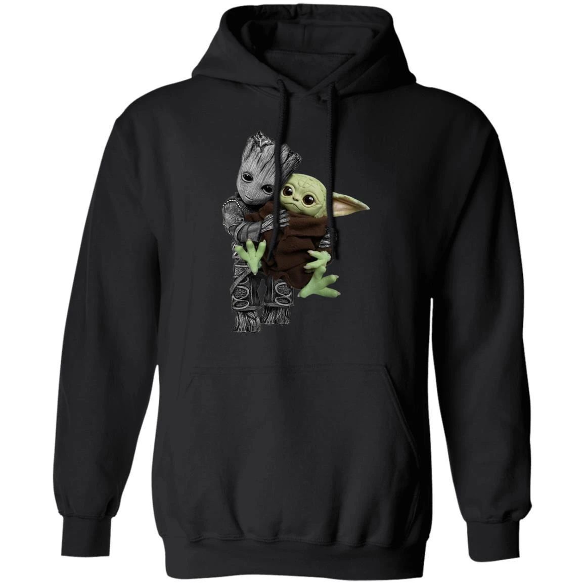 Baby Groot Hugging Baby Yoda Hoodie Funny Mixed Shirt For Fan