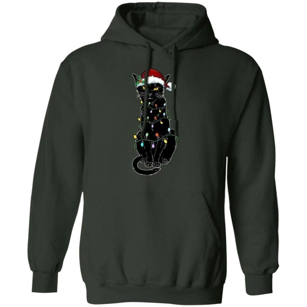 Black Cat In Christmas Lights Hoodie Christmas Hoodie Xmas Hoodie