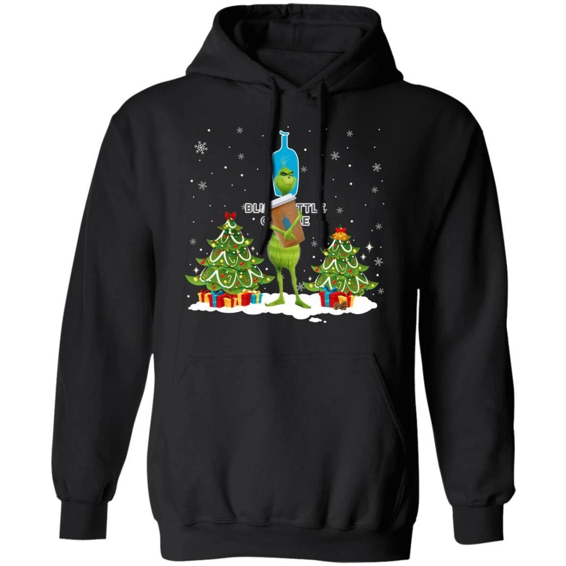 Christmas Hoodie Grinch Holding Blue Bottle Coffee Xmas Hoodie