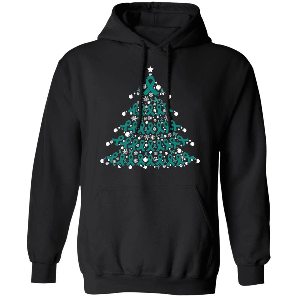 Christmas Hoodie Ovarian Cancer Awareness Xmas Tree Hoodie