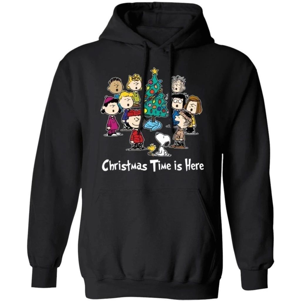 Christmas Time is Here Peanuts Characters By The Christmas Tree Hoodie Cute Gift