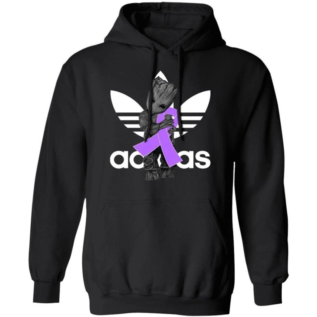 Groot Hugging Lavender Ribbon All Cancers Awareness Hoodie For Cancer Warrior