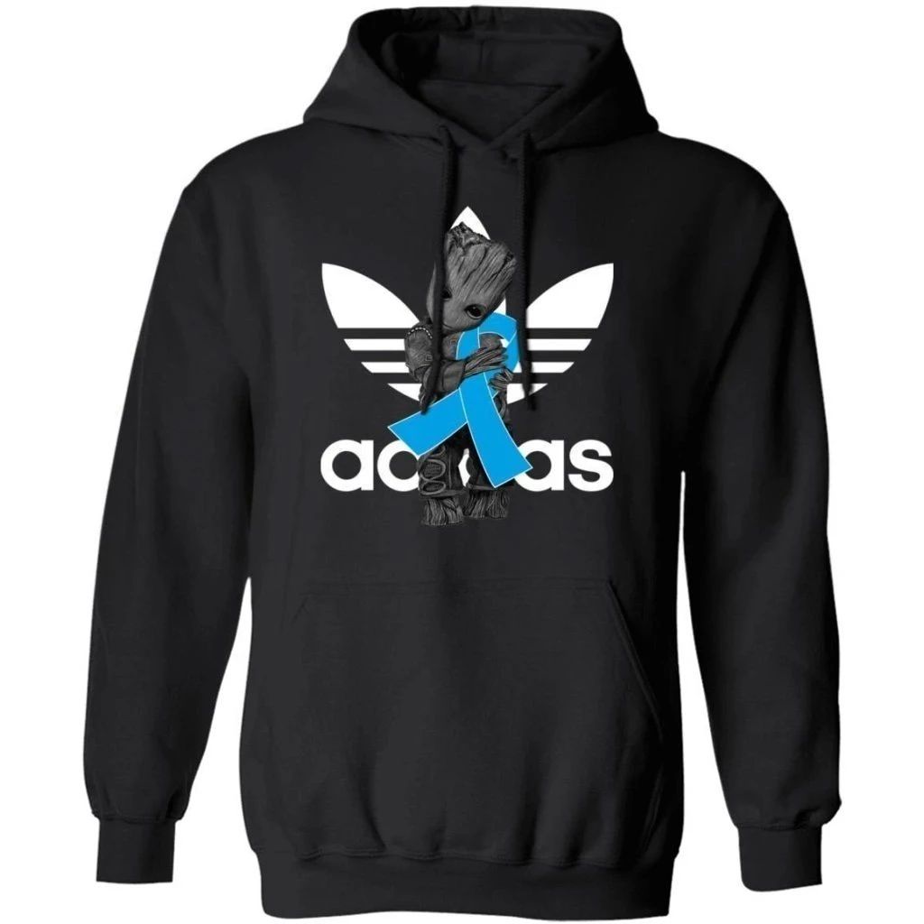 Groot Hugging Light Blue Ribbon Prostate Cancer Awareness Hoodie For Cancer Warrior