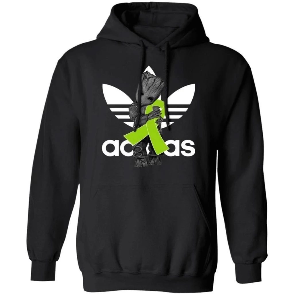 Groot Hugging Lime Green Ribbon Lymphoma Awareness Hoodie For Cancer Warrior