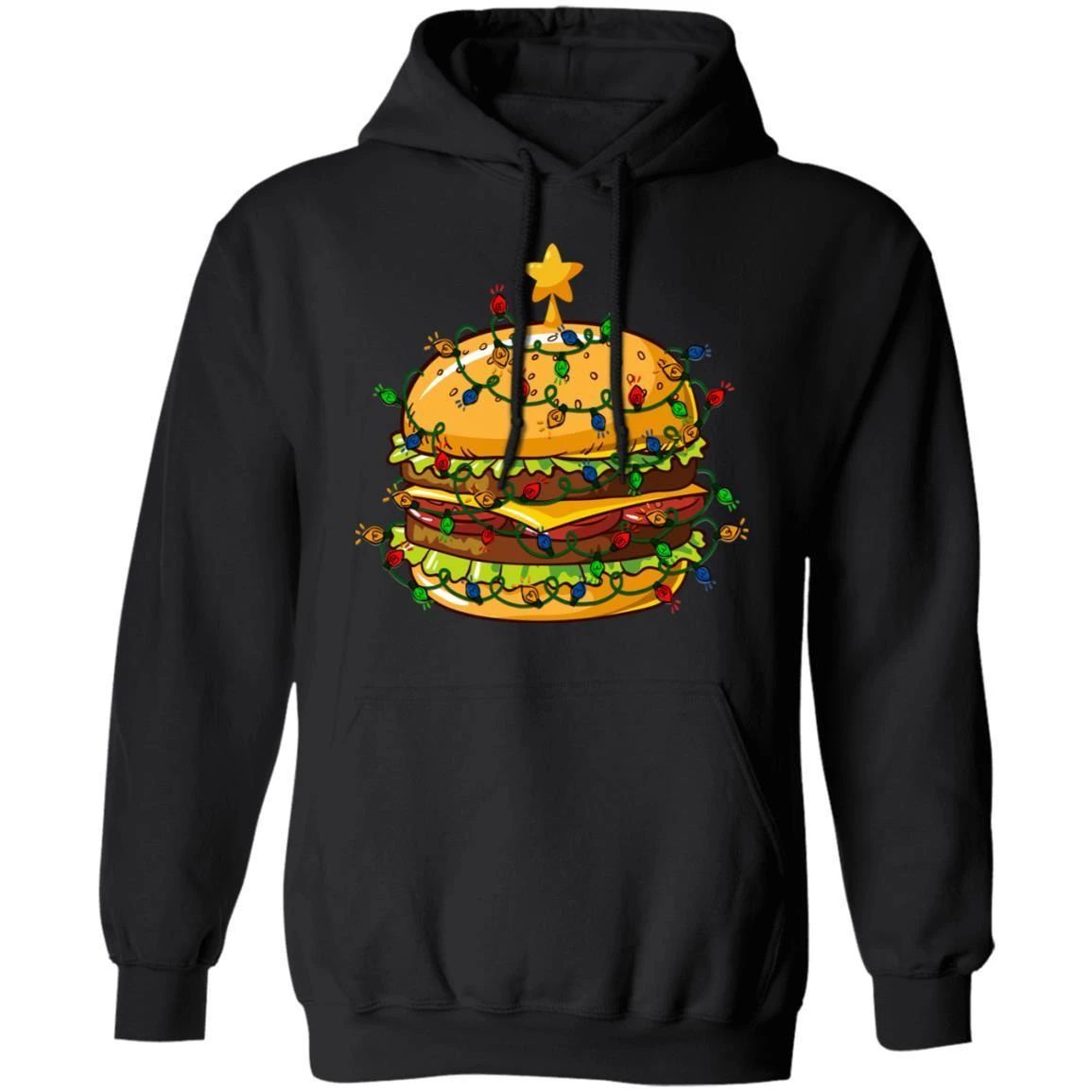 Hamburger Decorated In Christmas Lights Hoodie Funny Xmas Food Hoodie