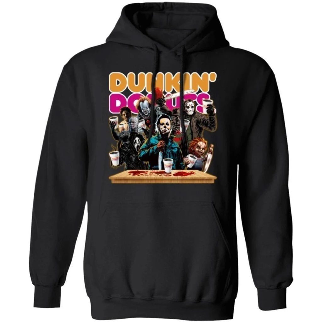 Horror Characters Drink Dunkin’ Donuts Hoodie Funny Halloween Gift