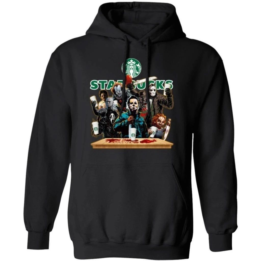 Horror Characters Drink Starbucks Hoodie Funny Halloween Gift