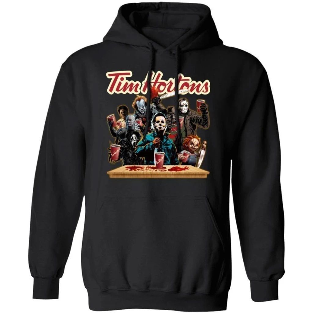 Horror Characters Drink Tim Hortons Hoodie Funny Halloween Gift