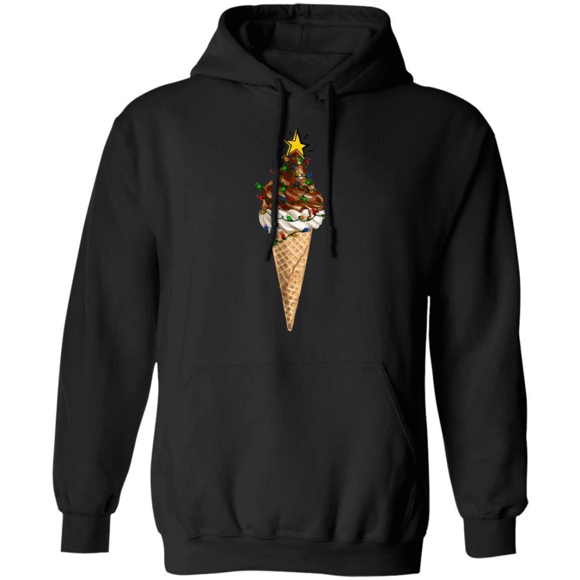 Ice Cream Decorated In Christmas Lights Hoodie Funny Xmas Food Hoodie