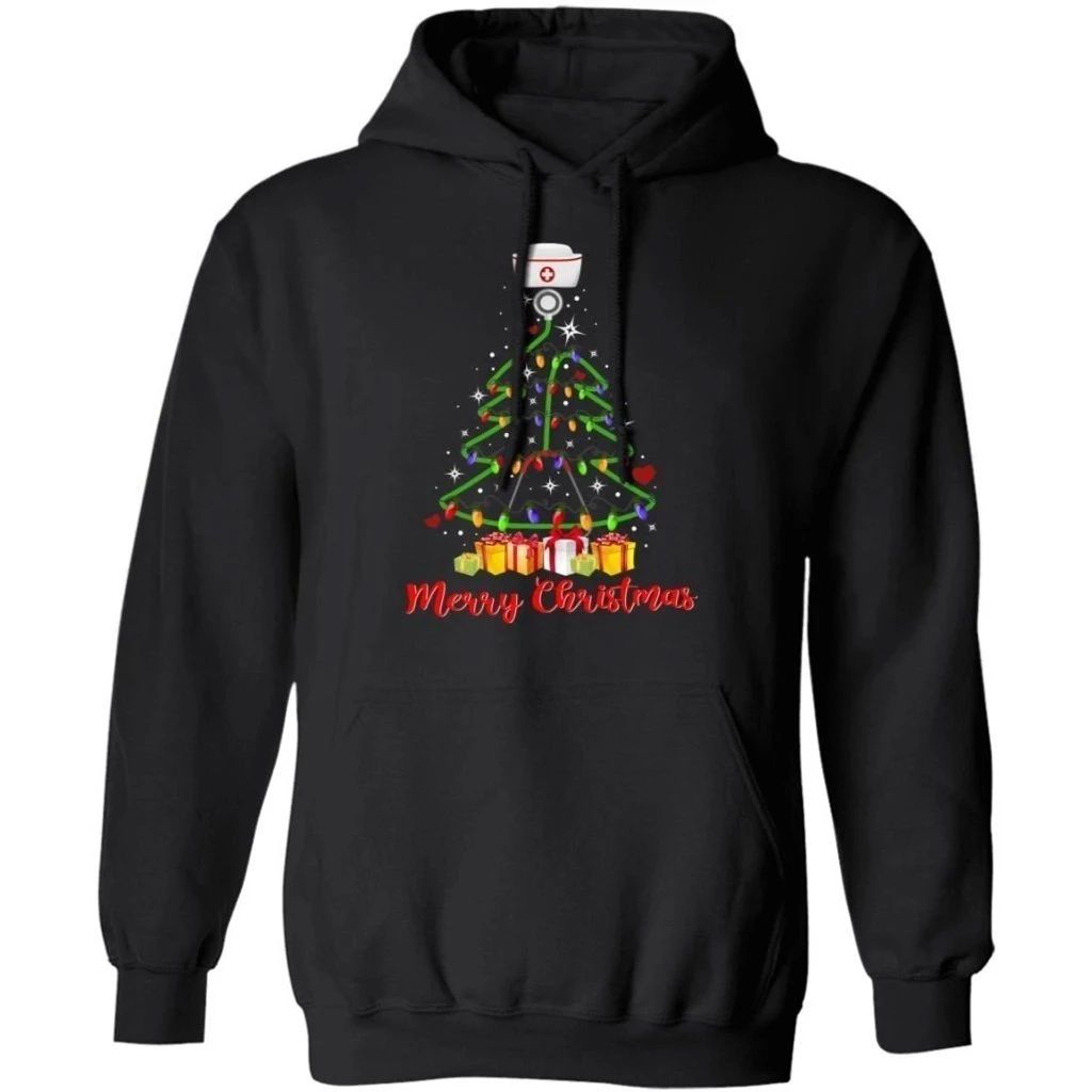 Merry Christmas Nurse’s Stethoscope Christmas Tree Hoodie Nice Gift