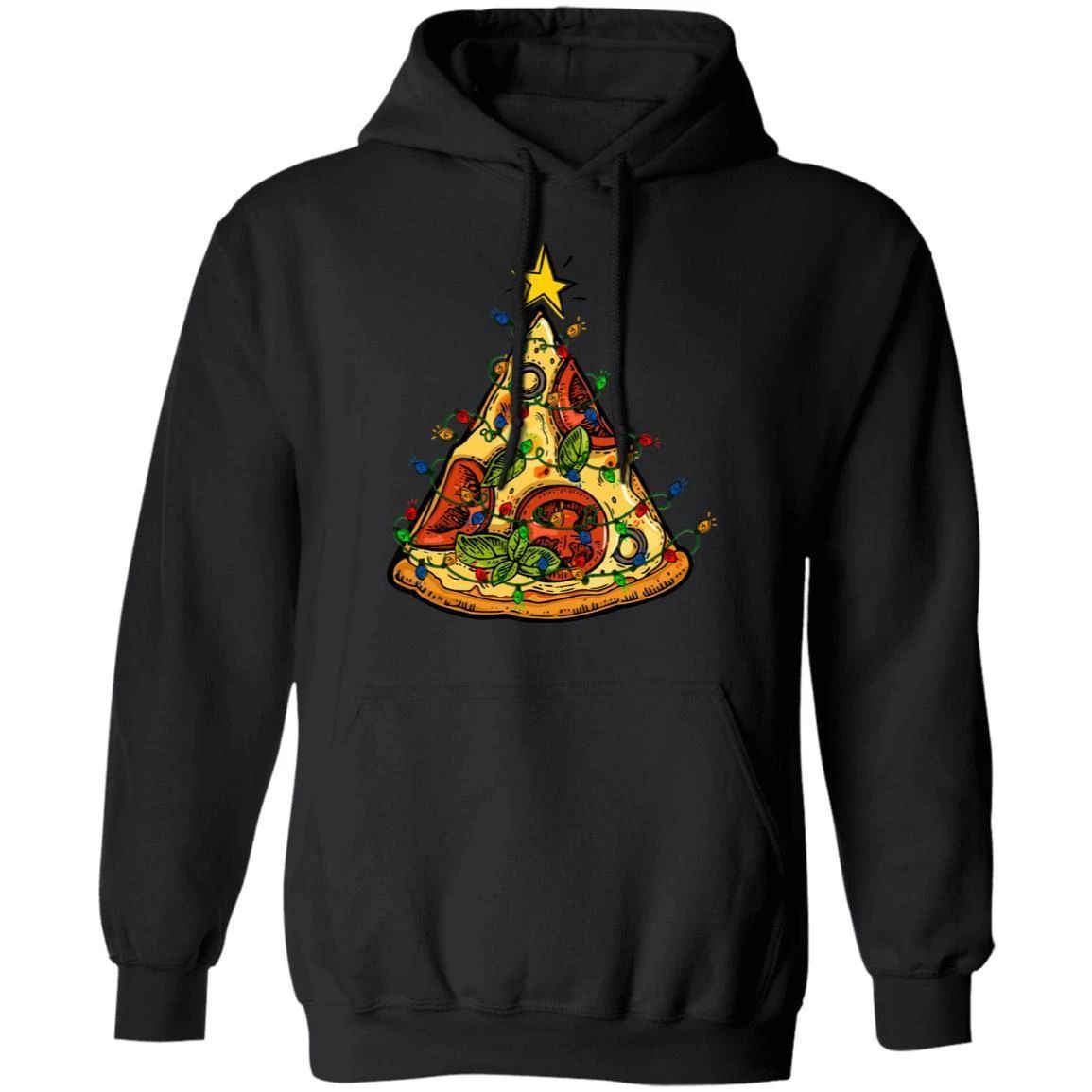 Pizza Decorated In Christmas Lights Hoodie Funny Xmas Food Hoodie