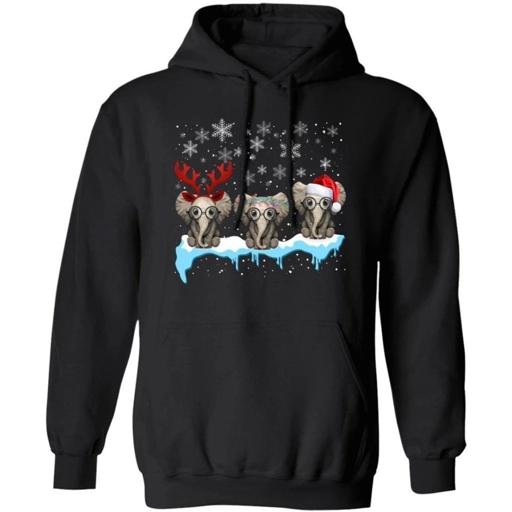 Three Hippie Elephants In The Snow Christmas Hoodie Lovely Xmas Gift