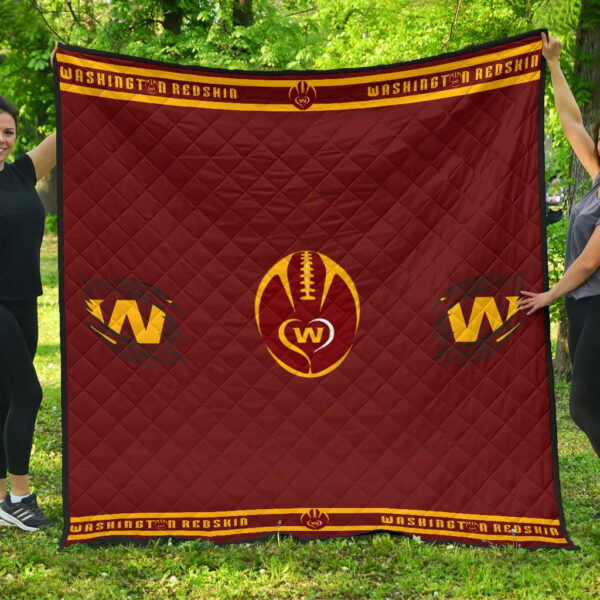 American Football Team Premium Quilt – Washington Redskin Rugby Ball W Patterns Quilt Blanket