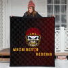 American Football Team Premium Quilt - Washington Redskin Skull Wearing Helmet Quilt Blanket 3