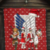 Attack On Titan Anime Premium Quilt - AOT Merry Christmas Outfit Santa Snowman Reindeer Quilt Blanket 7