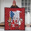 Attack On Titan Anime Premium Quilt - AOT Merry Christmas Outfit Santa Snowman Reindeer Quilt Blanket 3