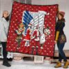 Attack On Titan Anime Premium Quilt - AOT Merry Christmas Outfit Santa Snowman Reindeer Quilt Blanket 1