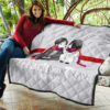 Attack On Titan Anime Premium Quilt - Chibi Mikasa And Eren Couple Love Wearing Red Scarf Quilt Blanket 11