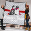 Attack On Titan Anime Premium Quilt - Chibi Mikasa And Eren Couple Love Wearing Red Scarf Quilt Blanket 1