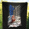 Attack On Titan Anime Premium Quilt - Colossal Titan Face Metal Wings Of Free Symbol Quilt Blanket 5
