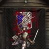 Attack On Titan Anime Premium Quilt - Mikasa Fighting Bloody Wings Of Freedom Symbol Quilt Blanket 7