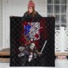 Attack On Titan Anime Premium Quilt - Mikasa Fighting Bloody Wings Of Freedom Symbol Quilt Blanket 3