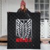 Attack On Titan Anime Premium Quilt - White Faded Wings Of Free Symbol Red Kanji Quilt Blanket 3