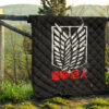 Attack On Titan Anime Premium Quilt - White Faded Wings Of Free Symbol Red Kanji Quilt Blanket 13