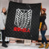 Attack On Titan Anime Premium Quilt - White Faded Wings Of Free Symbol Red Kanji Quilt Blanket 1