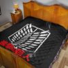 Attack On Titan Anime Premium Quilt - White Faded Wings Of Free Symbol Red Kanji Quilt Blanket 19
