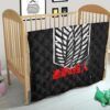 Attack On Titan Anime Premium Quilt - White Faded Wings Of Free Symbol Red Kanji Quilt Blanket 21