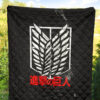 Attack On Titan Anime Premium Quilt - White Faded Wings Of Free Symbol Red Kanji Quilt Blanket 5